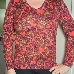 Ann Taylor LOFT Womens Sweater Size Large Paisley V Neck Purple orange